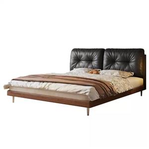 Italian minimalist cloud solid wood leather bed medieval style master bedroom bed retro double soft cover beech wedding bed