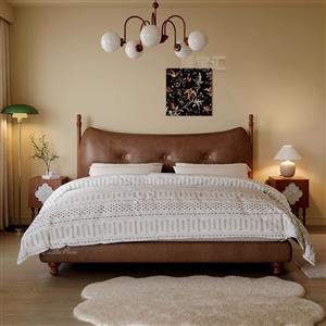 Retro solid wood bed head layer butter wax leather light luxury high-end simple soft package